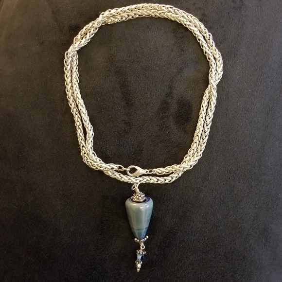 Stone Pendulum Pendant on Silver Wheat Chain - Picture 4 of 5